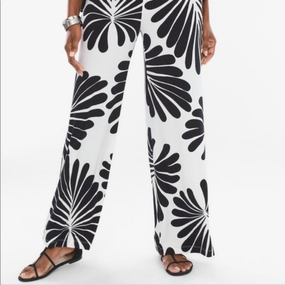 Chico's Pants - Chico's Black and White Floral Palazzo Pants Size2